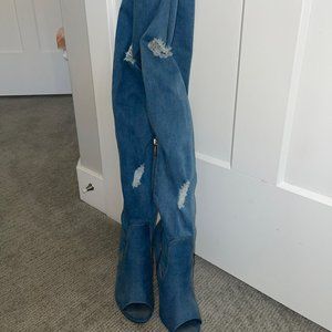 Thigh-High Jean Heels